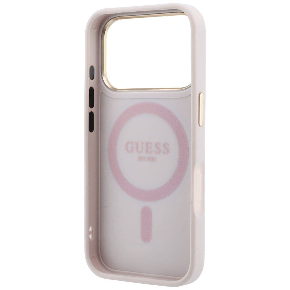 Husa MagSafe pentru Apple iPhone 18 Pro Max / 17 Pro Max, Guess, Ring Stand Classic Logo, Roz