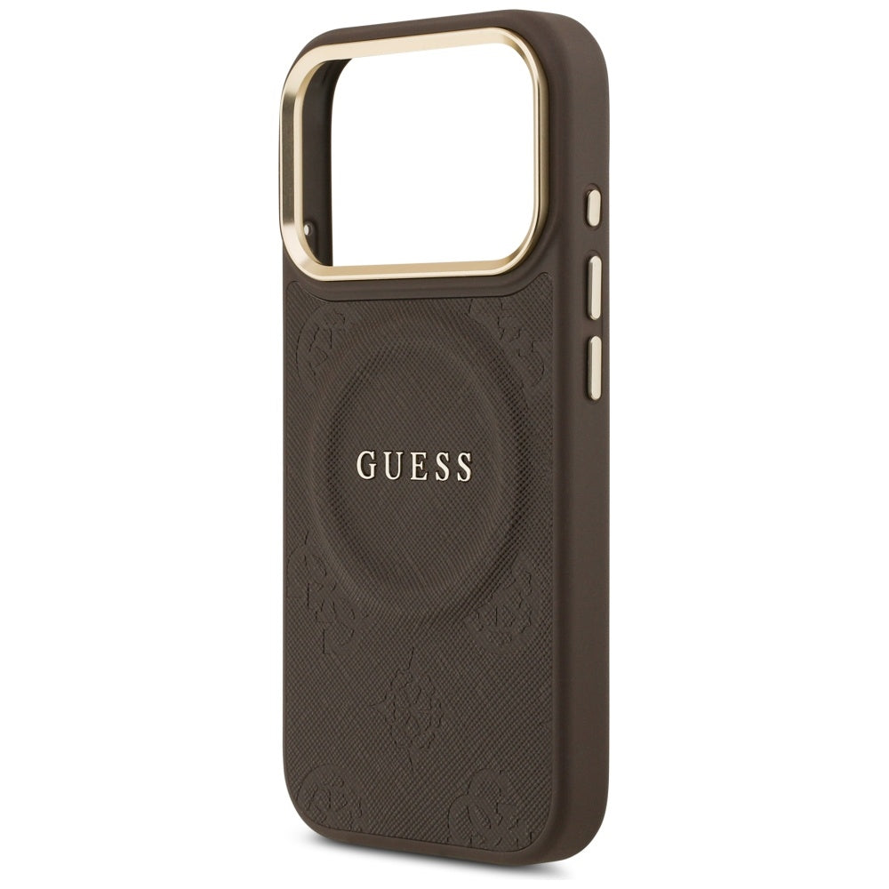 Husa MagSafe pentru Apple iPhone 18 Pro Max / 17 Pro Max, Guess, Saffiano Peony Ring, Maro