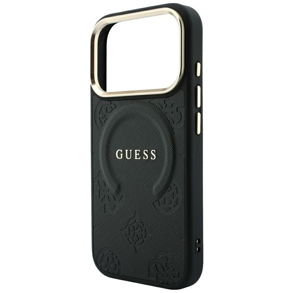 Husa MagSafe pentru Apple iPhone 18 Pro Max / 17 Pro Max, Guess, Saffiano Peony Ring, Neagra