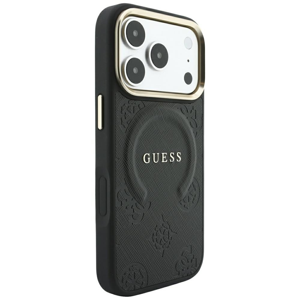 Husa MagSafe pentru Apple iPhone 18 Pro Max / 17 Pro Max, Guess, Saffiano Peony Ring, Neagra