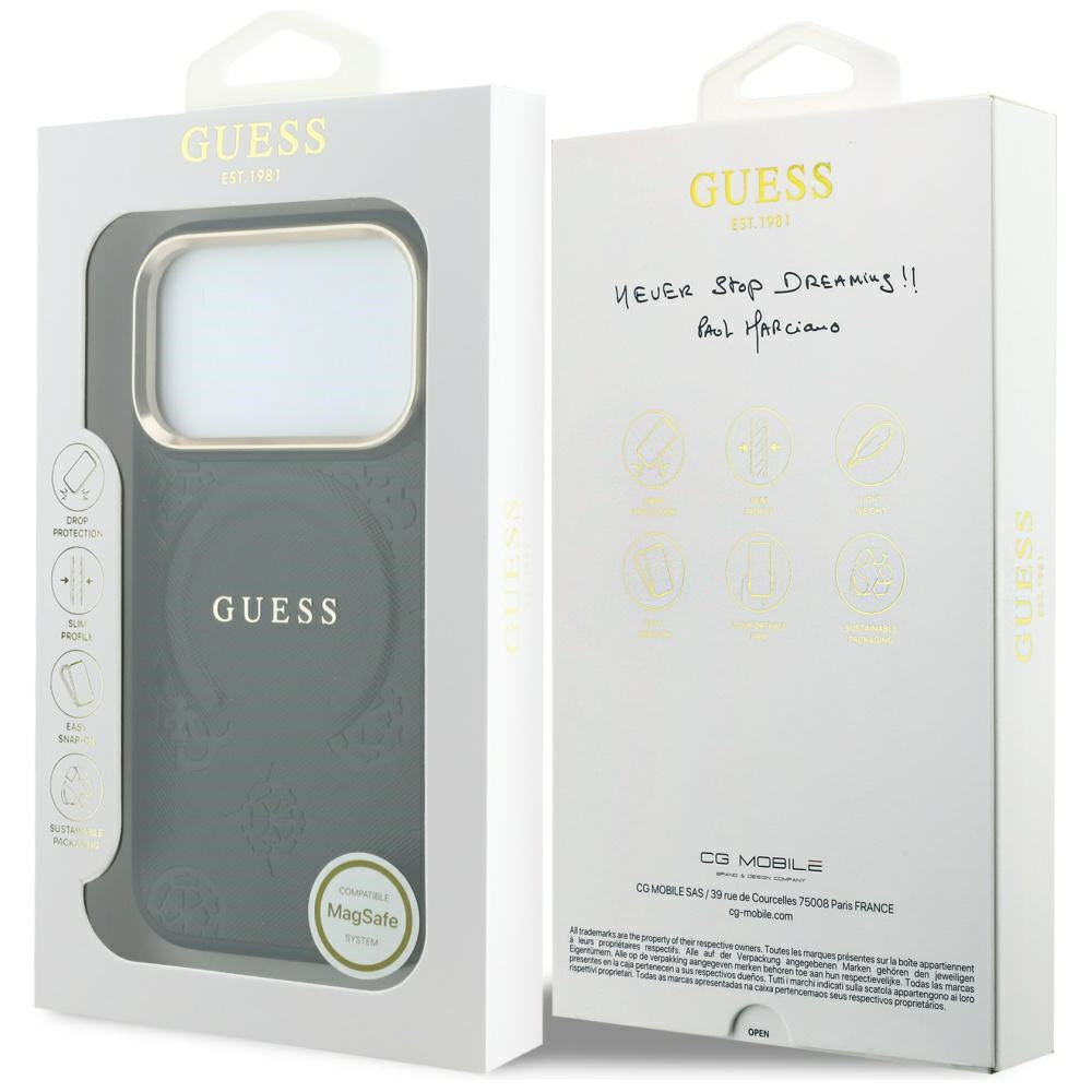 Husa MagSafe pentru Apple iPhone 18 Pro Max / 17 Pro Max, Guess, Saffiano Peony Ring, Neagra