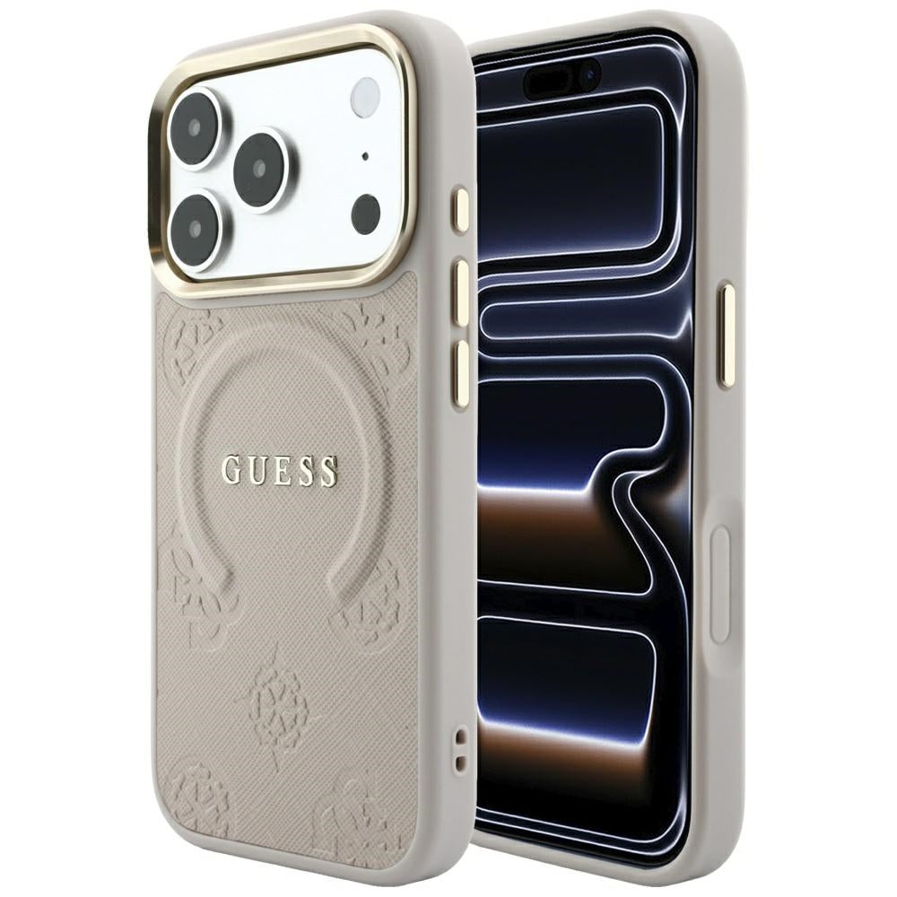 Husa MagSafe pentru Apple iPhone 18 Pro Max / 17 Pro Max, Guess, Saffiano Peony Ring, Roz