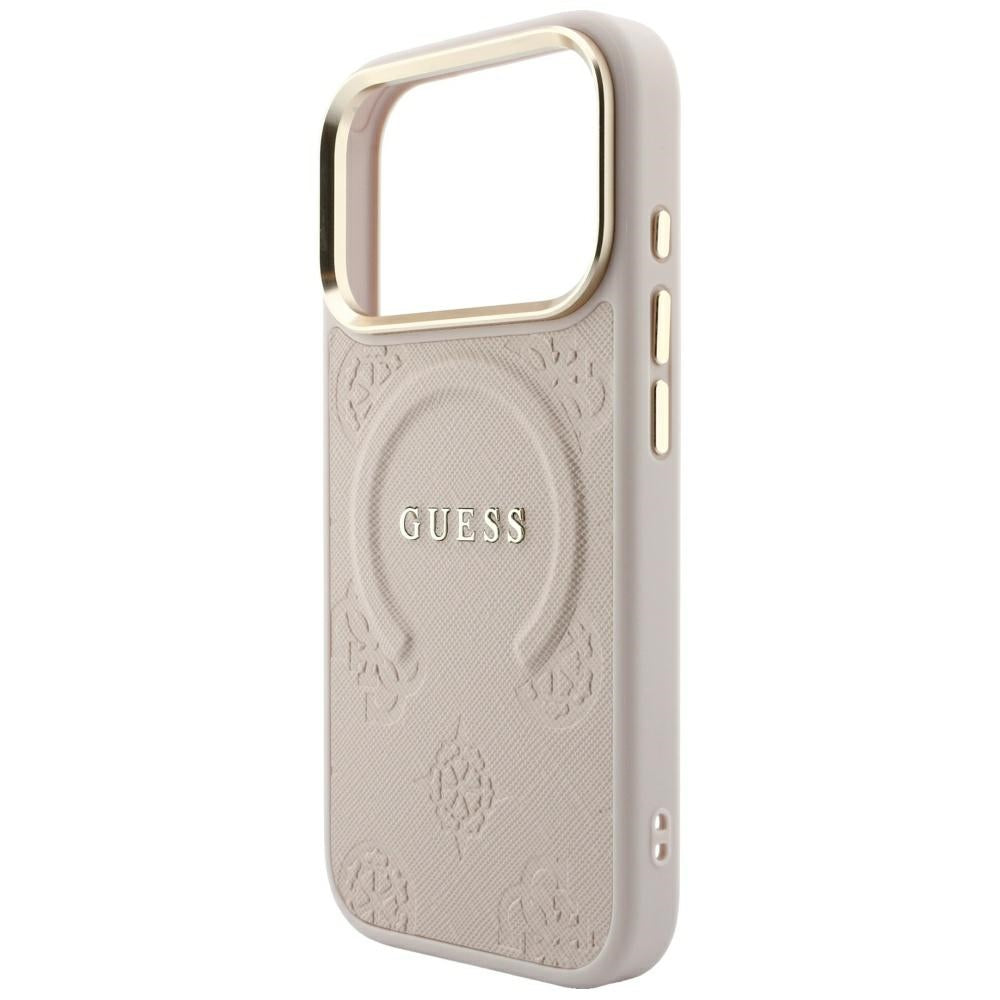 Husa MagSafe pentru Apple iPhone 18 Pro Max / 17 Pro Max, Guess, Saffiano Peony Ring, Roz