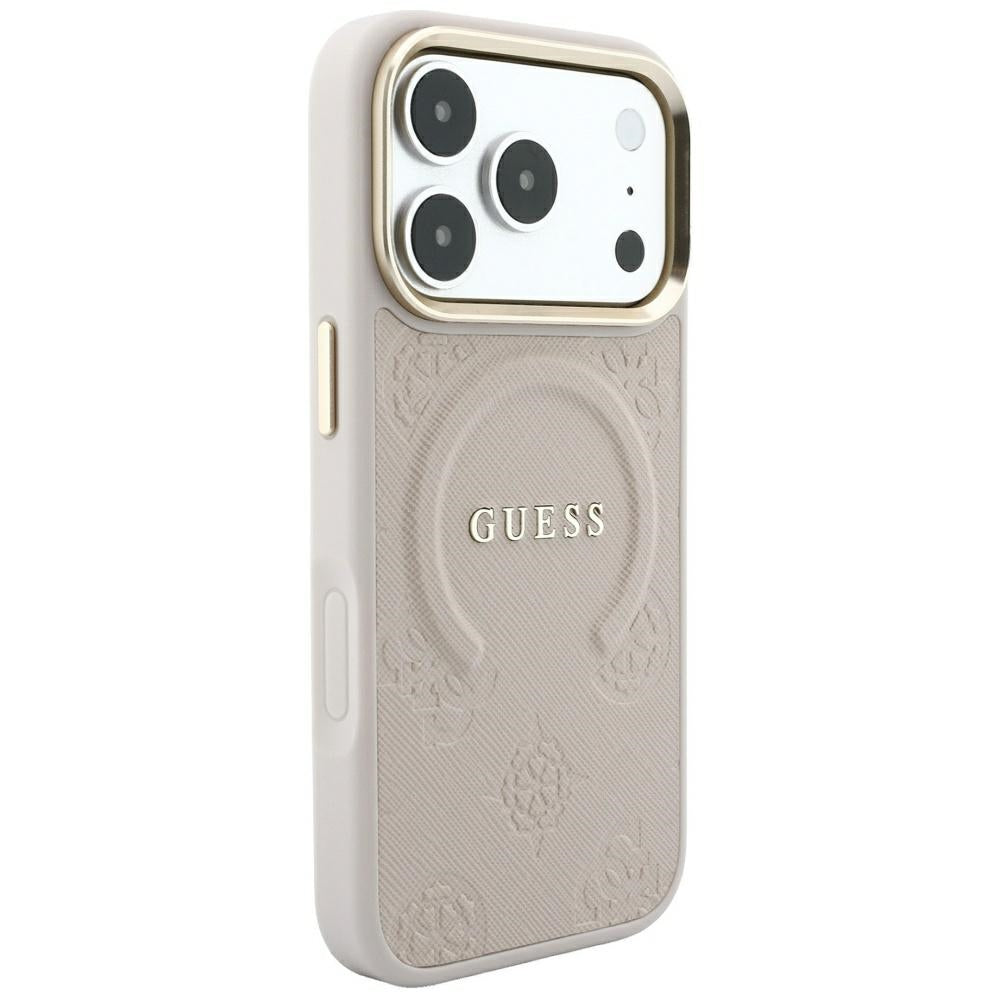 Husa MagSafe pentru Apple iPhone 18 Pro Max / 17 Pro Max, Guess, Saffiano Peony Ring, Roz