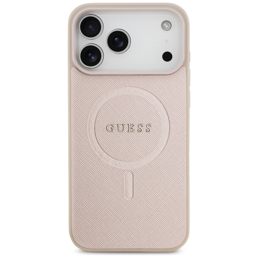 Husa MagSafe pentru Apple iPhone 18 Pro Max / 17 Pro Max, Guess, Saffiano, Roz