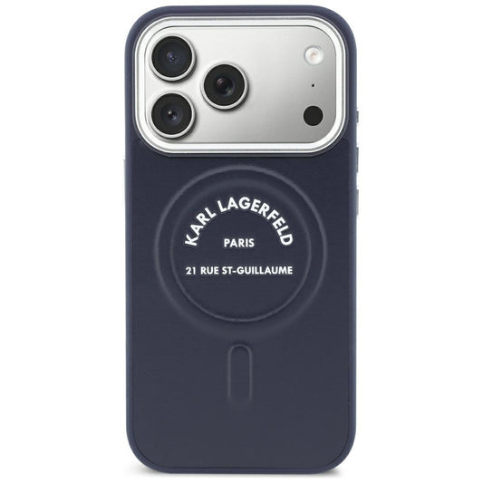 Husa MagSafe pentru Apple iPhone 18 Pro Max / 17 Pro Max, Karl Lagerfeld, Embossed Open Ring RSG Logo, Albastra