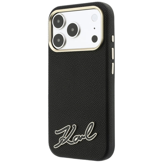 Husa MagSafe pentru Apple iPhone 18 Pro Max / 17 Pro Max, Karl Lagerfeld, Grained Resin Sign Logo, Neagra
