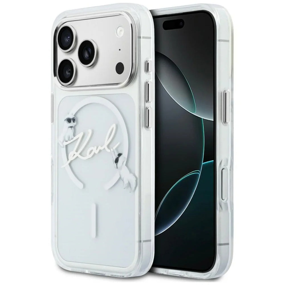 Husa MagSafe pentru Apple iPhone 18 Pro Max / 17 Pro Max, Karl Lagerfeld, IML Choupette Karl Script Logo, Transparenta