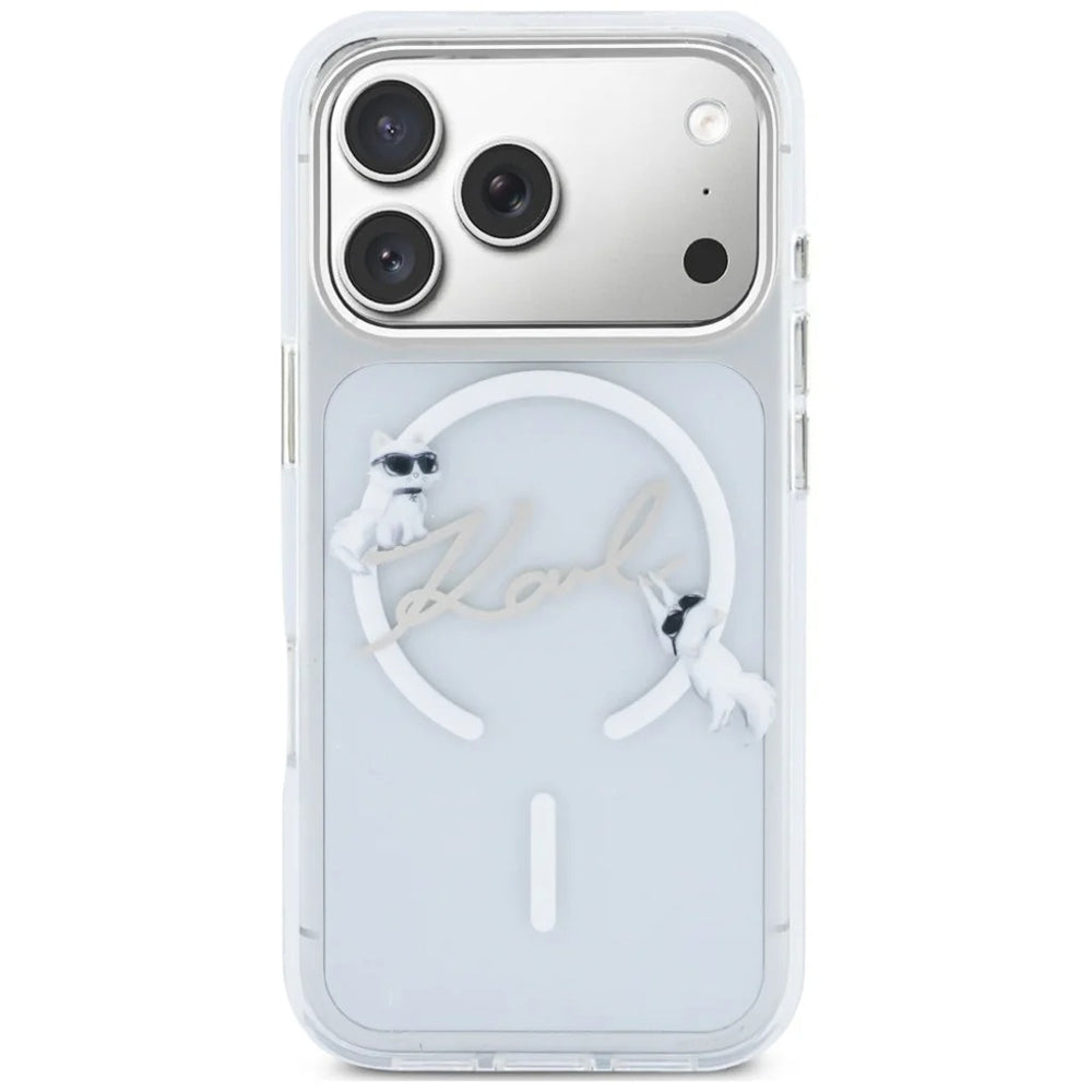 Husa MagSafe pentru Apple iPhone 18 Pro Max / 17 Pro Max, Karl Lagerfeld, IML Choupette Karl Script Logo, Transparenta