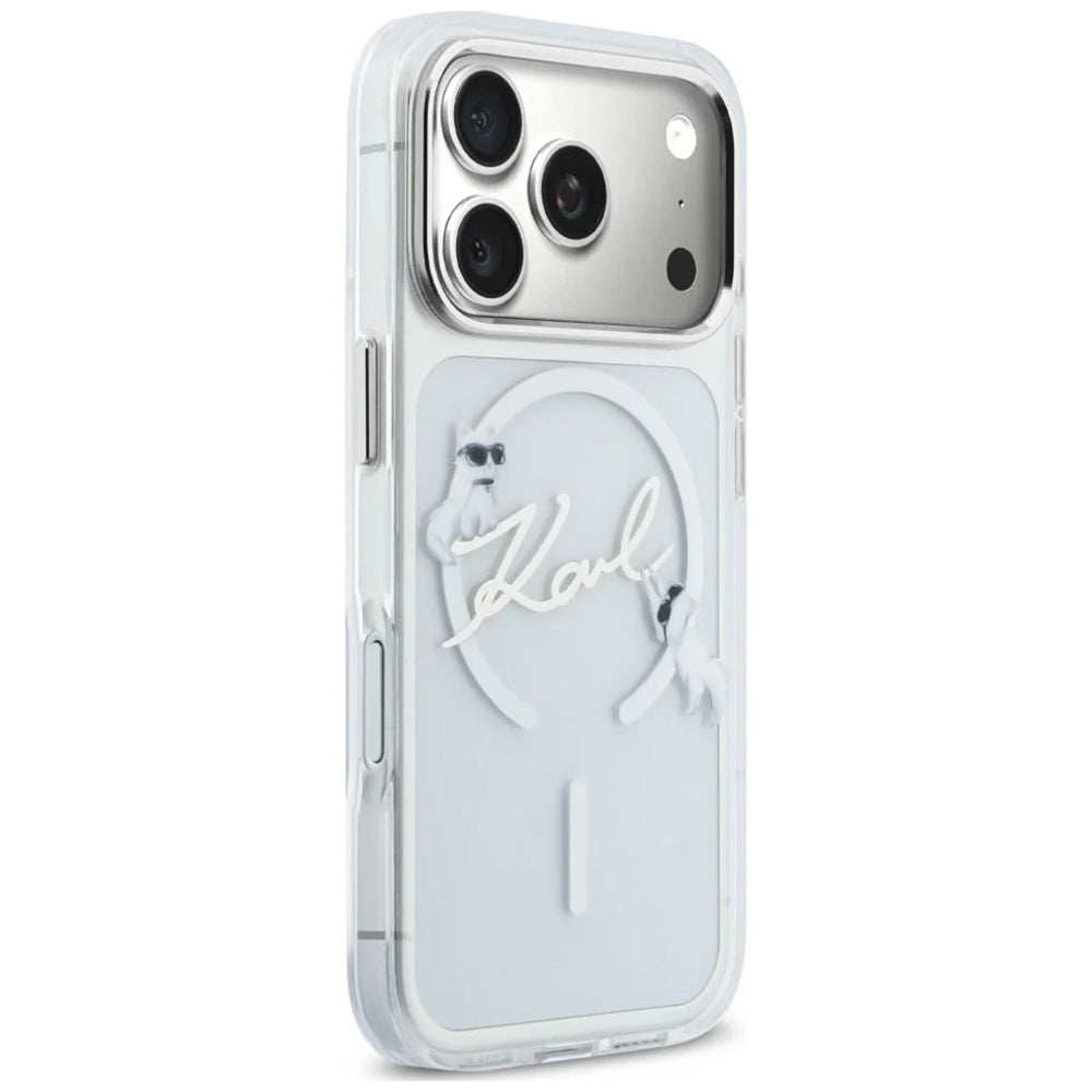 Husa MagSafe pentru Apple iPhone 18 Pro Max / 17 Pro Max, Karl Lagerfeld, IML Choupette Karl Script Logo, Transparenta