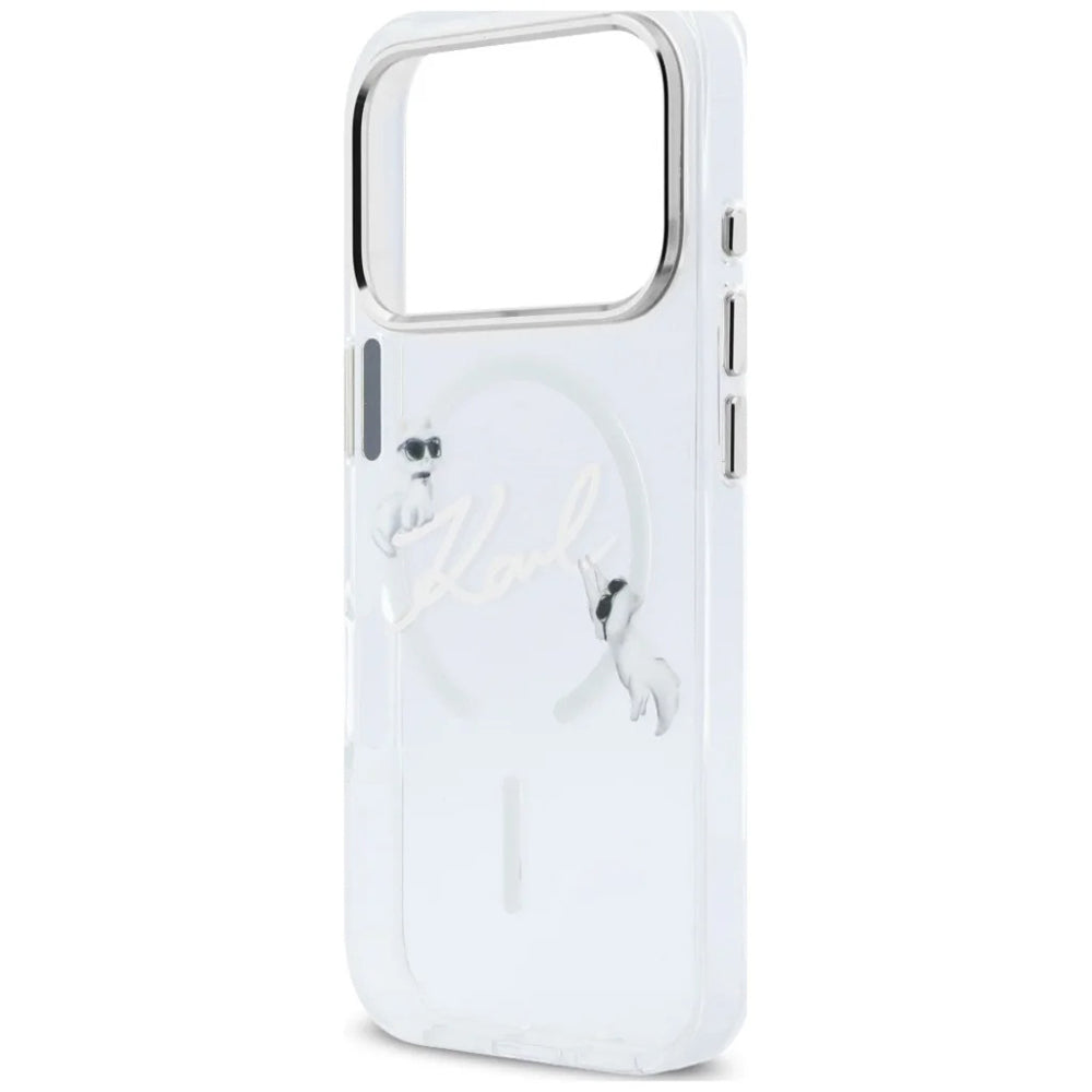Husa MagSafe pentru Apple iPhone 18 Pro Max / 17 Pro Max, Karl Lagerfeld, IML Choupette Karl Script Logo, Transparenta