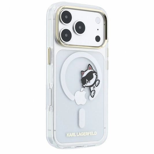 Husa MagSafe pentru Apple iPhone 18 Pro Max / 17 Pro Max, Karl Lagerfeld, IML Peekaboo Print and Metal Frame, Transparenta