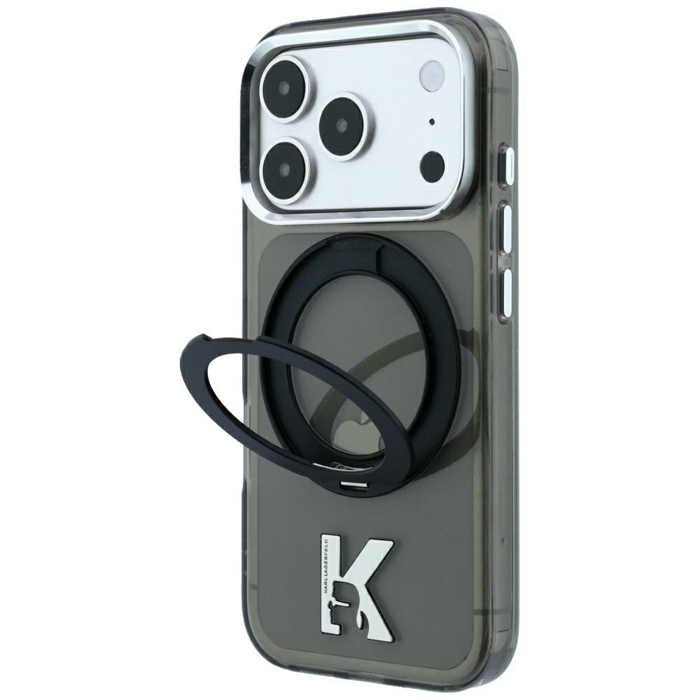 Husa MagSafe pentru Apple iPhone 18 Pro Max / 17 Pro Max, Karl Lagerfeld, IML Ring Stand Kameo Metal, Neagra