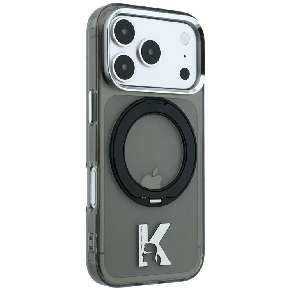 Husa MagSafe pentru Apple iPhone 18 Pro Max / 17 Pro Max, Karl Lagerfeld, IML Ring Stand Kameo Metal, Neagra