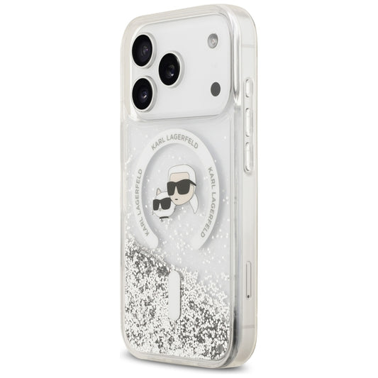 Husa MagSafe pentru Apple iPhone 18 Pro Max / 17 Pro Max, Karl Lagerfeld, Liquid Glitter Karl & Choupette Head's, Transparenta