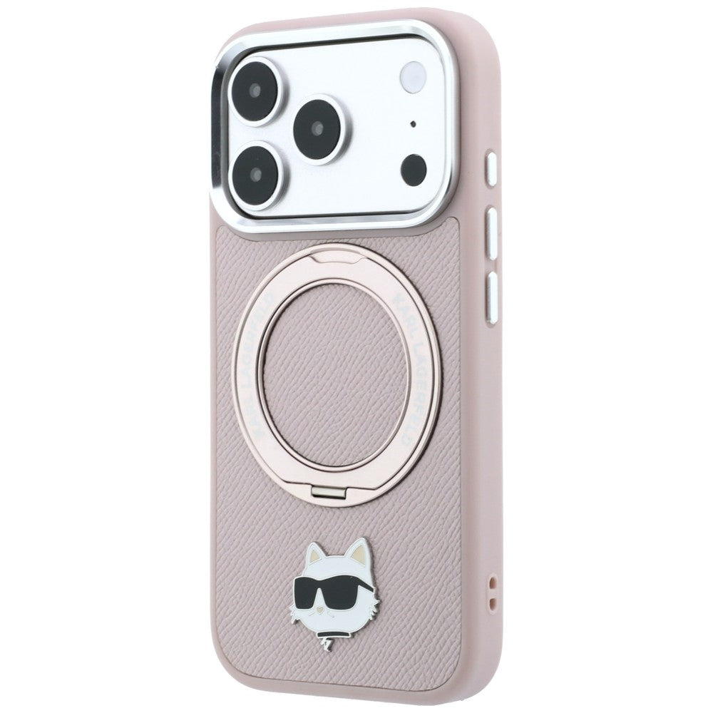 Husa MagSafe pentru Apple iPhone 18 Pro Max / 17 Pro Max, Karl Lagerfeld, Ring Stand 360 Choupette Pin, Roz