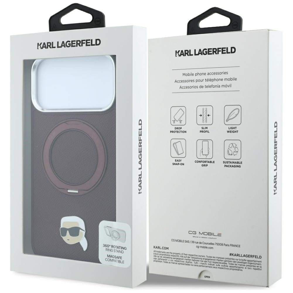 Husa MagSafe pentru Apple iPhone 18 Pro Max / 17 Pro Max, Karl Lagerfeld, Ring Stand 360 Karl Pin, Visinie
