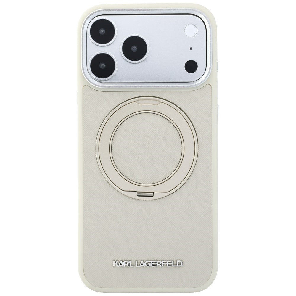 Husa MagSafe pentru Apple iPhone 18 Pro Max / 17 Pro Max, Karl Lagerfeld, Ring Stand 360 Saffiano, Bej
