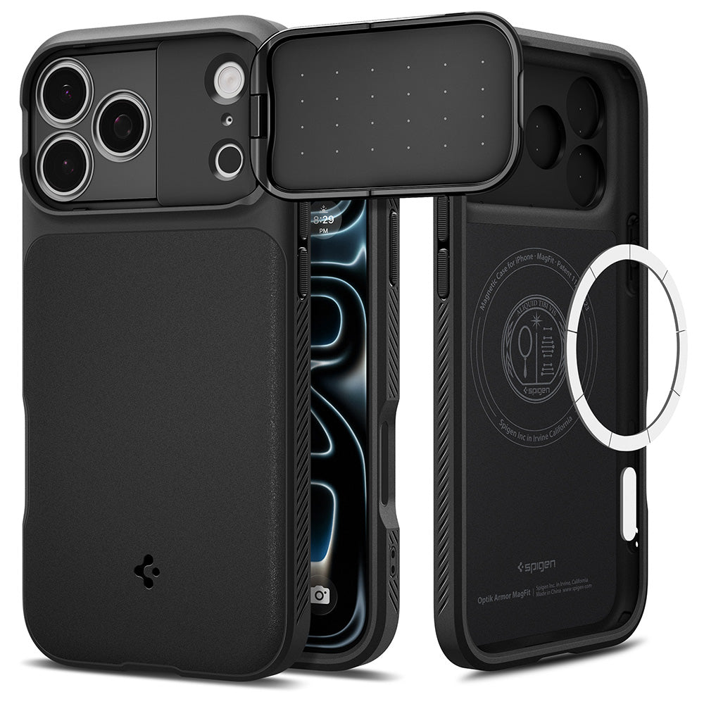 Husa MagSafe pentru Apple iPhone 18 Pro Max / 17 Pro Max, Spigen, Optik Armor, Neagra ACS09900