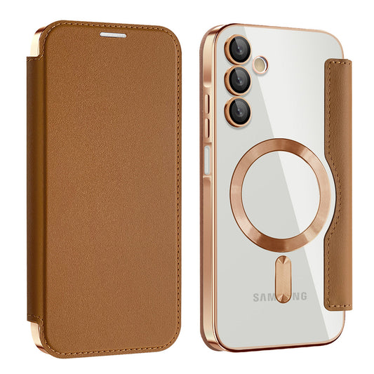 Husa MagSafe pentru Samsung Galaxy A15 5G A156 / A15 A155, Techsuit, SmartMag Book, Maro