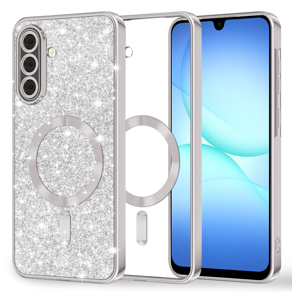 Husa MagSafe pentru Samsung Galaxy A17 4G A175 / A17 5G A176, Techsuit, Luxury Glitter, Argintie