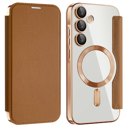 Husa MagSafe pentru Samsung Galaxy A35 5G A356, Techsuit, SmartMag Book, Maro
