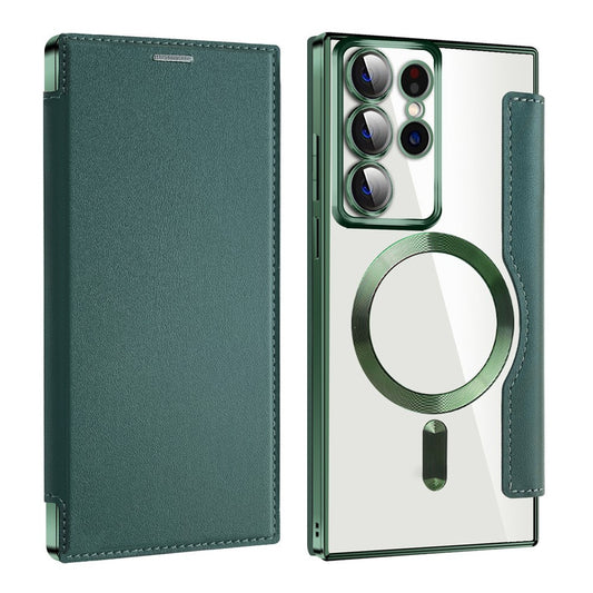 Husa MagSafe pentru Samsung Galaxy S22 Ultra 5G S908, Techsuit, SmartMag Book, Verde