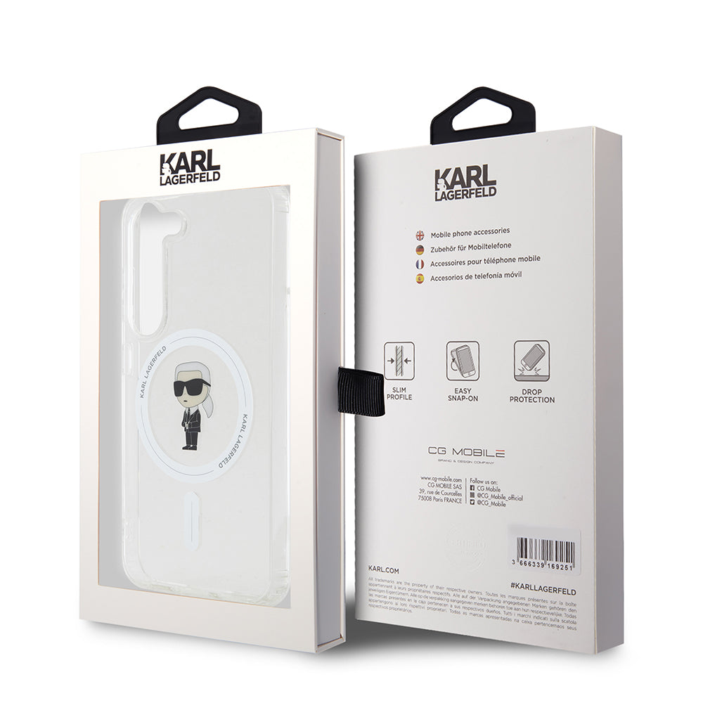 Husa MagSafe pentru Samsung Galaxy S23 S911, Karl Lagerfeld, IML Ikonik Karl, Transparenta
