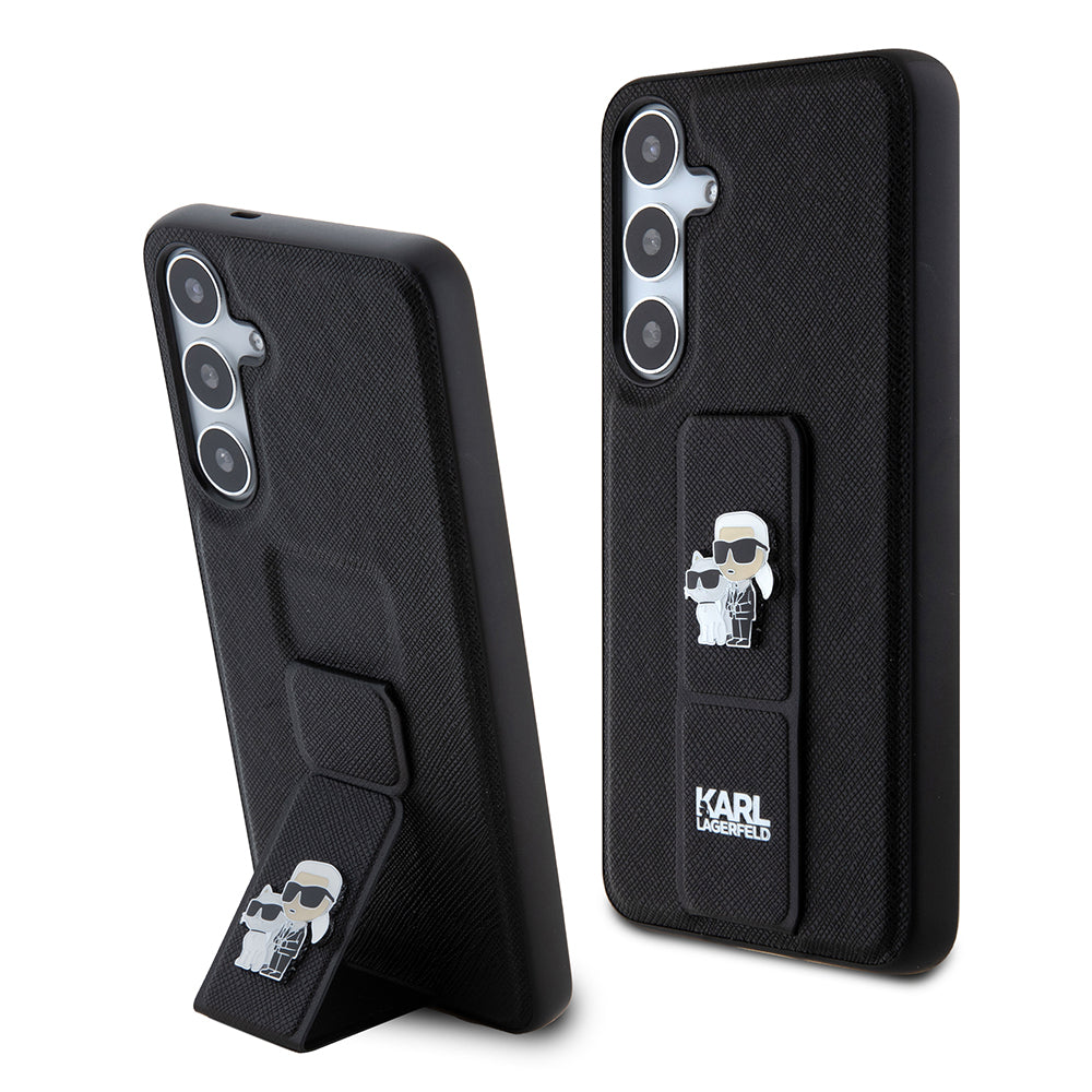 Husa MagSafe pentru Samsung Galaxy S24+ S926, Karl Lagerfeld, Saffiano Gripstand Karl & Choupette, Neagra