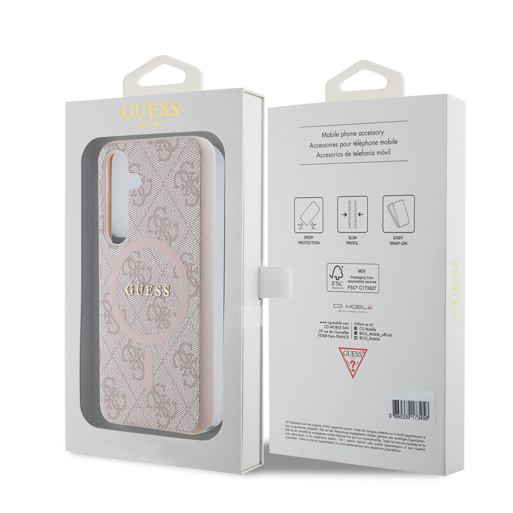 Husa MagSafe pentru Samsung Galaxy S24 S921, Guess, 4G Collection, Roz