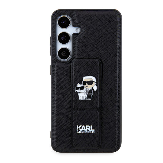 Husa MagSafe pentru Samsung Galaxy S24 S921, Karl Lagerfeld, Saffiano Gripstand Karl & Choupette, Neagra