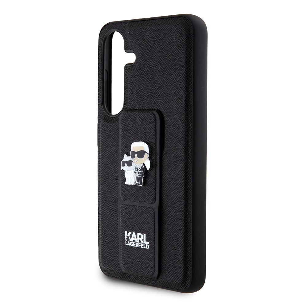 Husa MagSafe pentru Samsung Galaxy S24 S921, Karl Lagerfeld, Saffiano Gripstand Karl & Choupette, Neagra