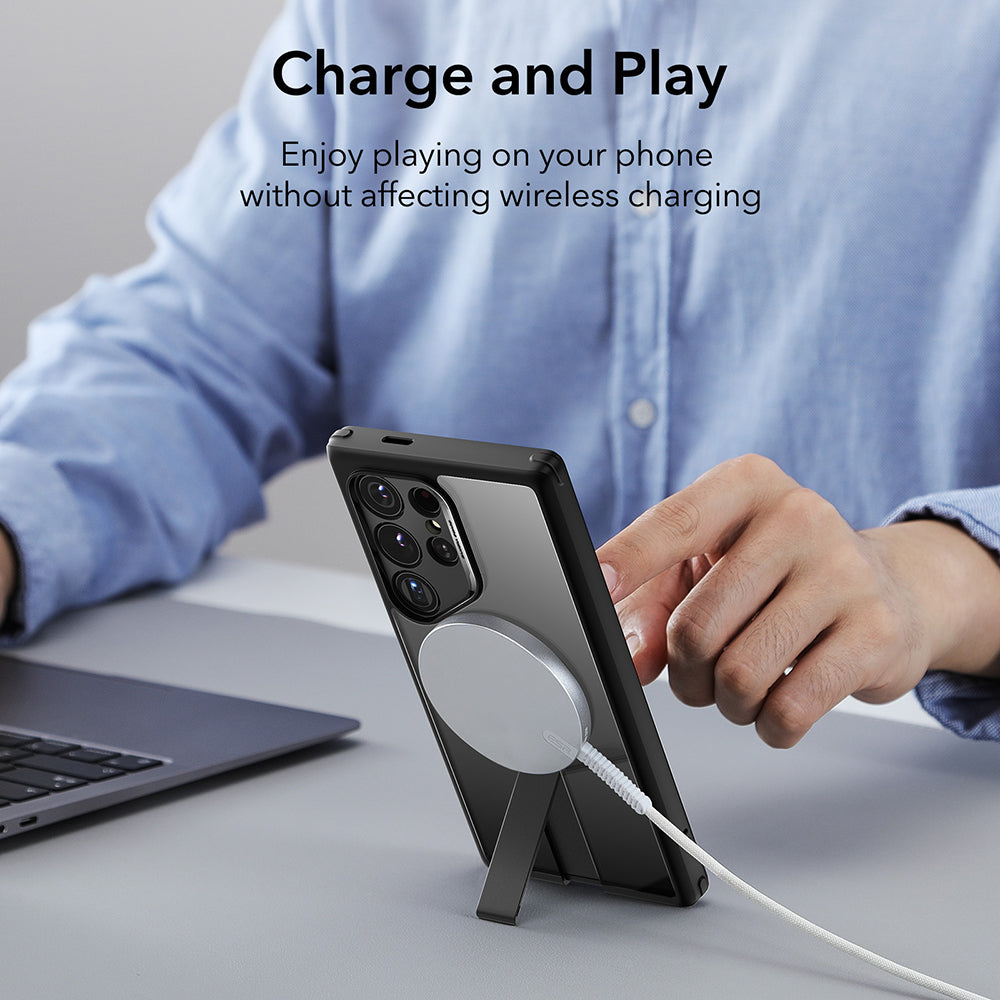 Husa MagSafe pentru Samsung Galaxy S24 Ultra S928, ESR, Boost Flickstand, Neagra Transparenta