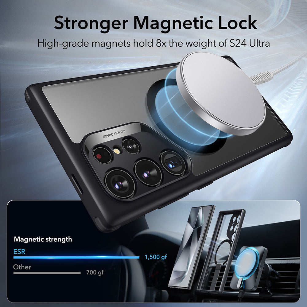 Husa MagSafe pentru Samsung Galaxy S24 Ultra S928, ESR, Boost Flickstand, Neagra Transparenta