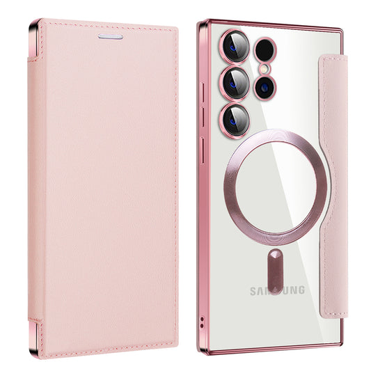 Husa MagSafe pentru Samsung Galaxy S24 Ultra S928, Techsuit, SmartMag Book, Roz