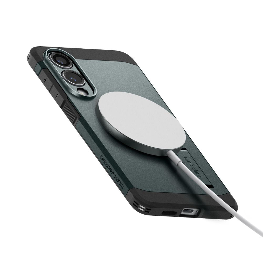 Husa MagSafe pentru Samsung Galaxy S25 Edge S937, Spigen, Tough Armor, Verde ACS09424