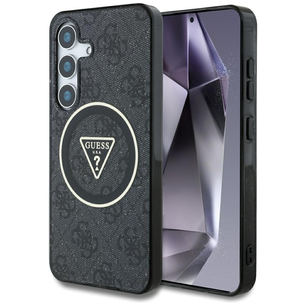 Husa MagSafe pentru Samsung Galaxy S25+ S936, Guess, IML Glitter 4G Circle Triangle, Neagra