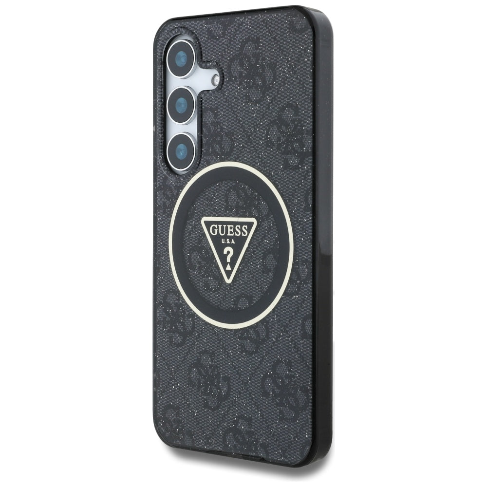 Husa MagSafe pentru Samsung Galaxy S25+ S936, Guess, IML Glitter 4G Circle Triangle, Neagra