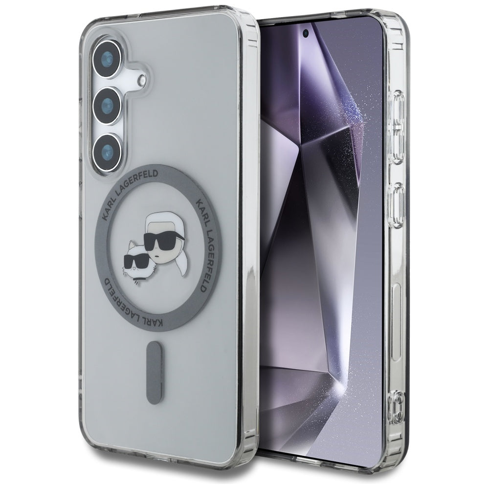 Husa MagSafe pentru Samsung Galaxy S25+ S936, Karl Lagerfeld, IML Metal Karl & Choupette's Heads, Neagra