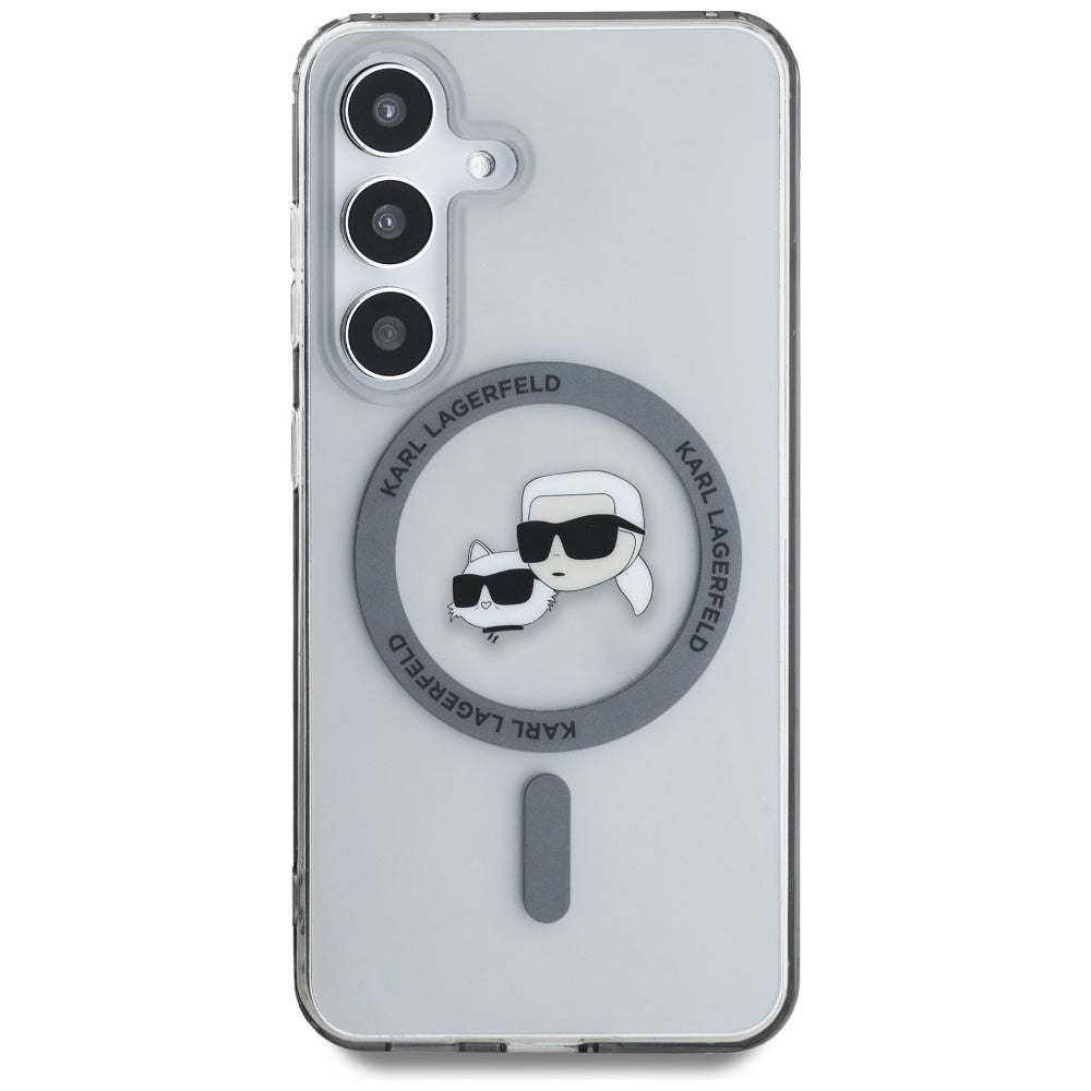 Husa MagSafe pentru Samsung Galaxy S25+ S936, Karl Lagerfeld, IML Metal Karl & Choupette's Heads, Neagra