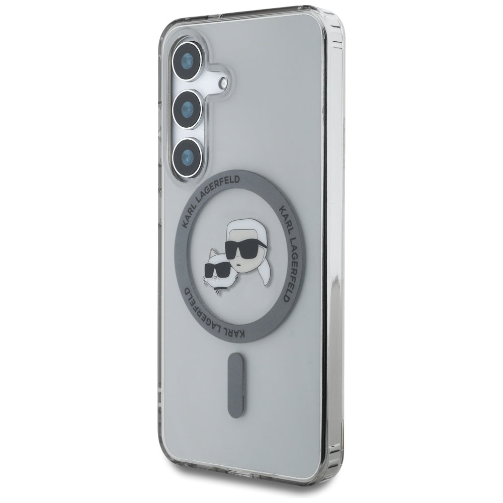 Husa MagSafe pentru Samsung Galaxy S25+ S936, Karl Lagerfeld, IML Metal Karl & Choupette's Heads, Neagra