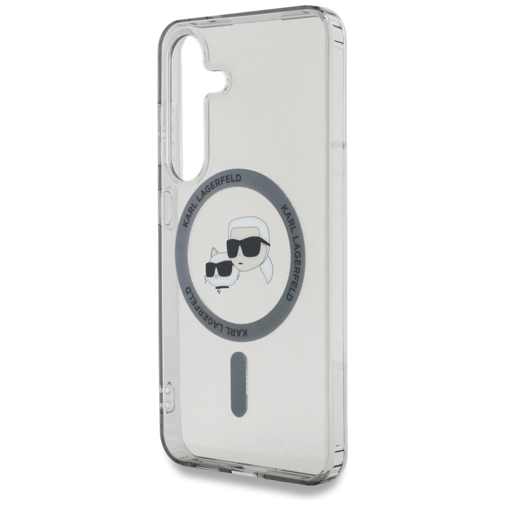 Husa MagSafe pentru Samsung Galaxy S25+ S936, Karl Lagerfeld, IML Metal Karl & Choupette's Heads, Neagra