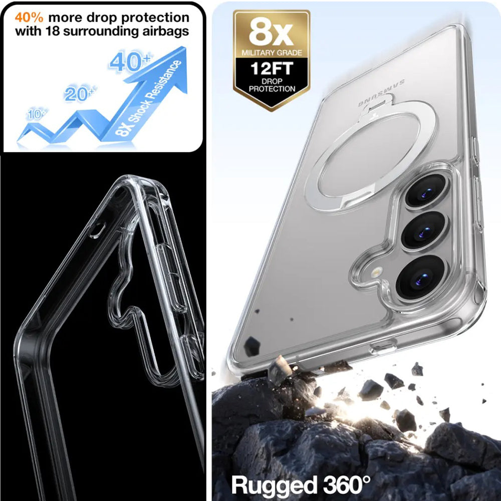 Husa MagSafe pentru Samsung Galaxy S25+ S936, Torras, Ostand Spin, Transparenta