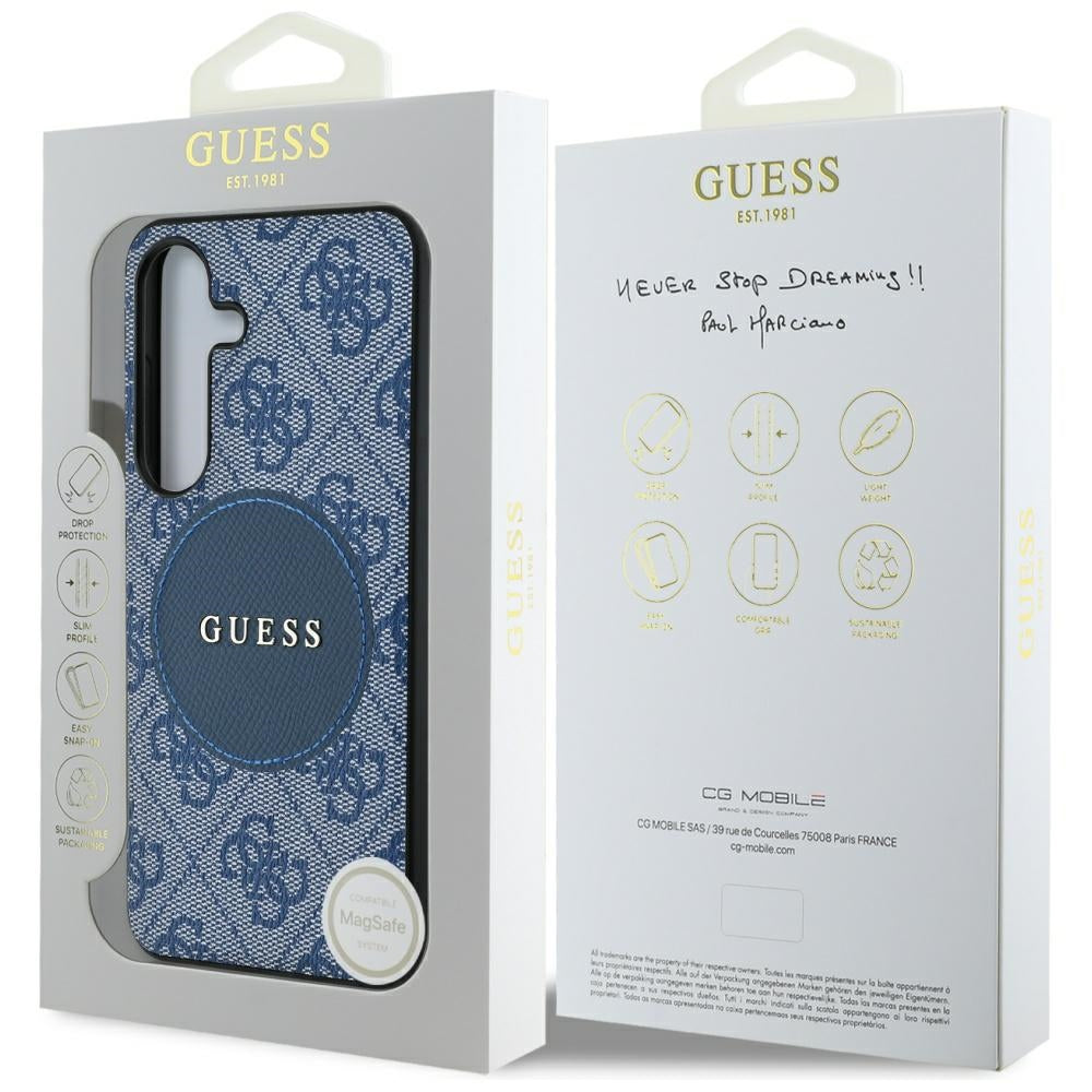 Husa MagSafe pentru Samsung Galaxy S25 S931, Guess, 4G Circle Classic Logo, Albastra