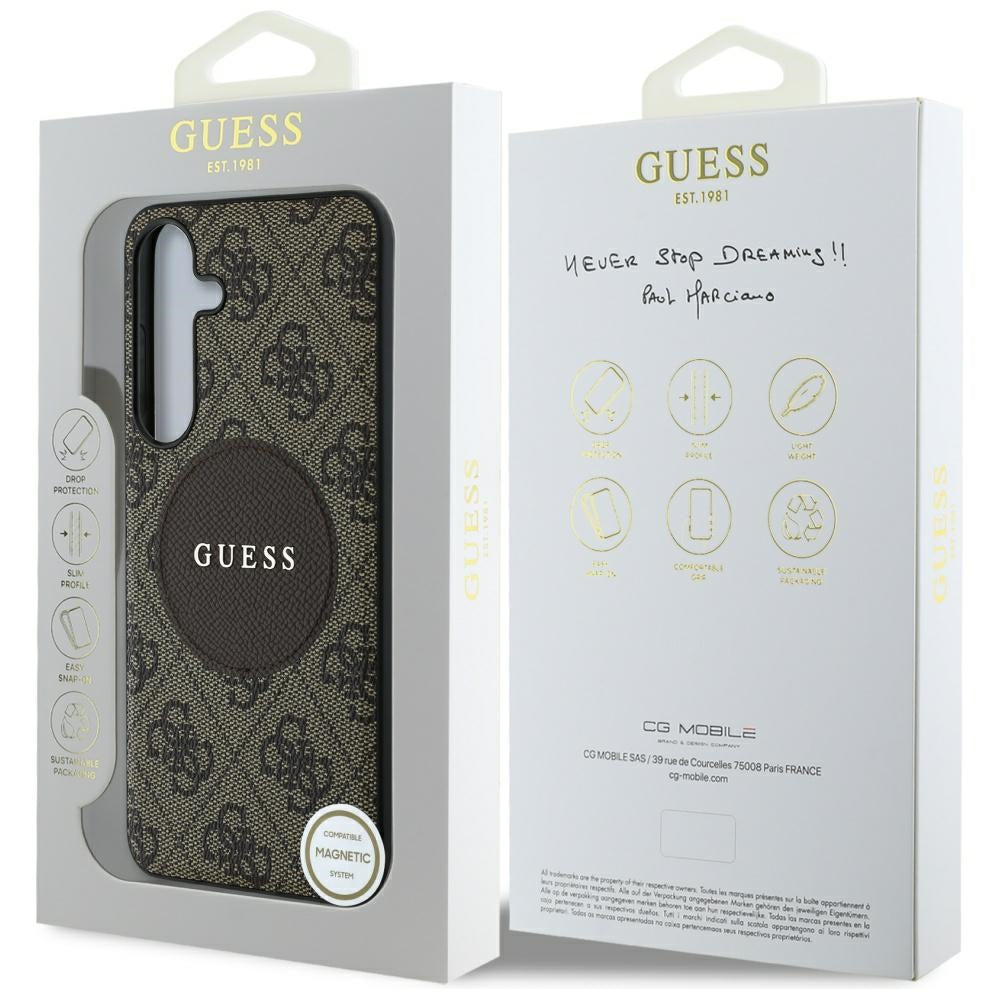 Husa MagSafe pentru Samsung Galaxy S25 S931, Guess, 4G Circle Classic Logo, Maro