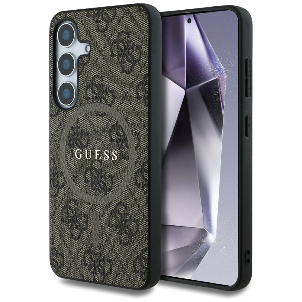 Husa MagSafe pentru Samsung Galaxy S25 S931, Guess, 4G Ring Classic Logo, Maro