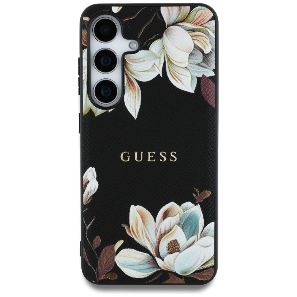 Husa MagSafe pentru Samsung Galaxy S25 S931, Guess, Grained Flowers, Neagra