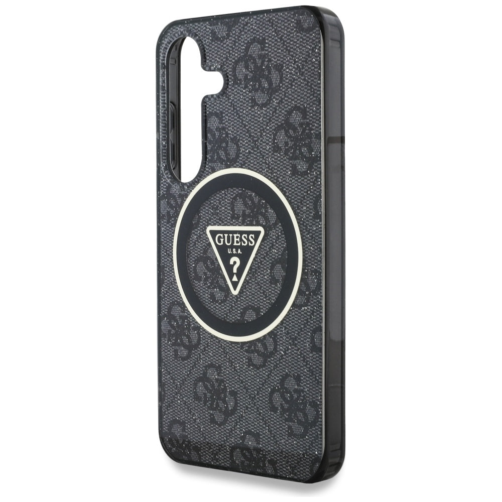 Husa MagSafe pentru Samsung Galaxy S25 S931, Guess, IML Glitter 4G Circle Triangle, Neagra