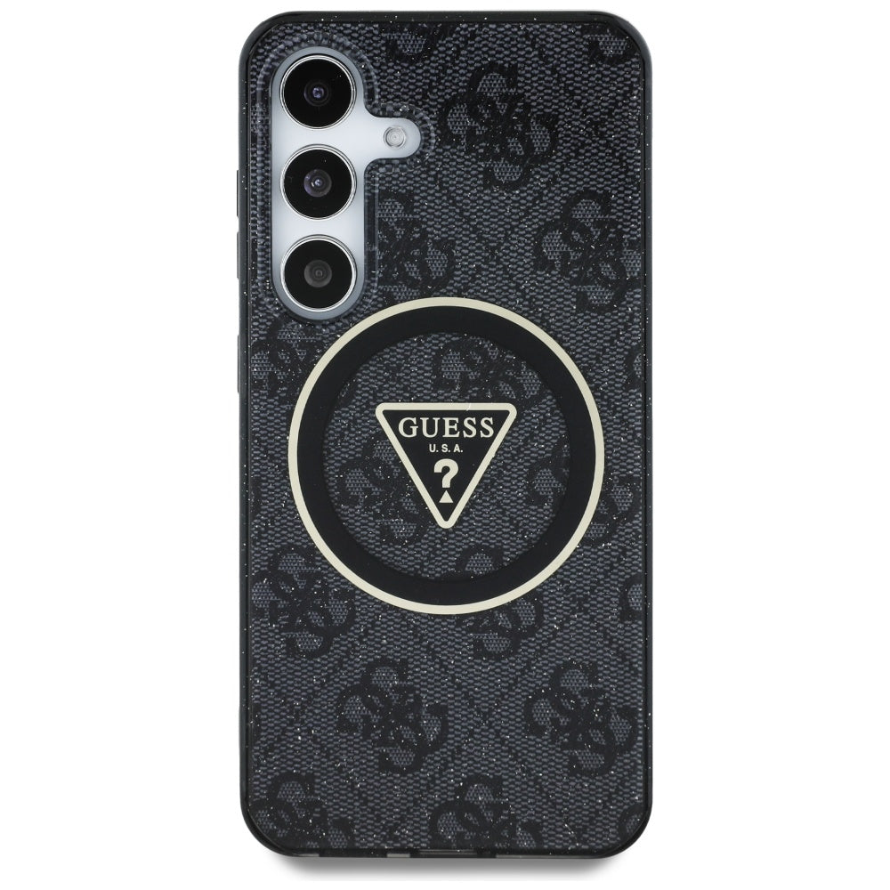Husa MagSafe pentru Samsung Galaxy S25 S931, Guess, IML Glitter 4G Circle Triangle, Neagra