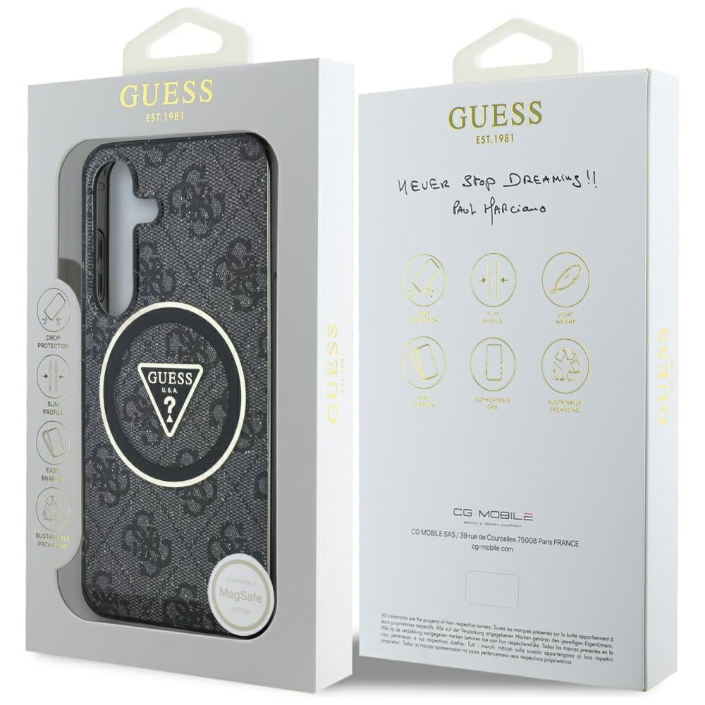 Husa MagSafe pentru Samsung Galaxy S25 S931, Guess, IML Glitter 4G Circle Triangle, Neagra